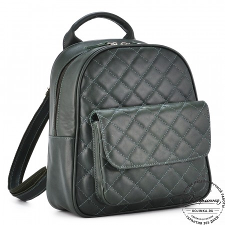 Женский кожаный рюкзак "Гермиона" (зелёная гладкая кожа)